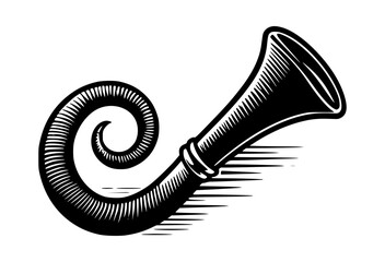 Vintage Hunting Horn Silhouette Logo Black White Background