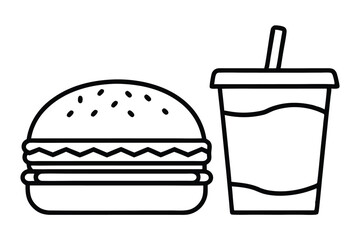 Fast Food Set with Burgers, Sandwiches, and Soft Drinks – Hand-Drawn Vector Illustrations in Retro and Pop Art Style.