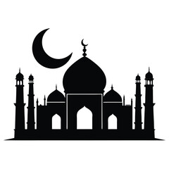  Black Silhouette of Taj Mahal with Crescent Moon
