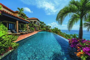 Obraz premium Oceanfront villa infinity pool, tropical paradise