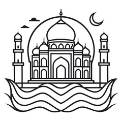 Monochrome Silhouette of Taj Mahal with Water Reflection