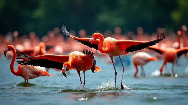 flamingos in the water seamless motion video