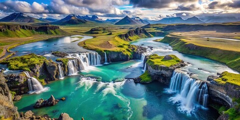 Stunning Icelandic Waterfalls cascading into Turquoise Pools amidst Majestic Mountains