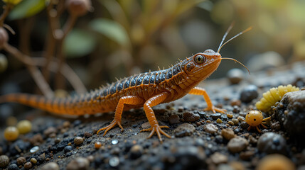 Fototapeta premium yuukianura aphoruroides orange springtails arthropods reptiles isopods microfauna detritivore reptile, ecosystem pancrustae