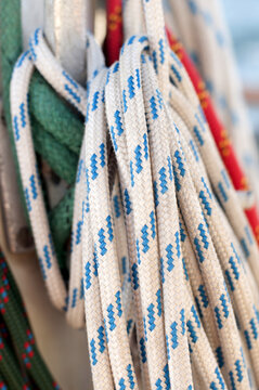Rope wound around a hook on a sailing boat