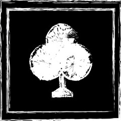 Hand-Painted white Clubs Symbol on Dark Background – Artistic Playing Card Suit illustration.