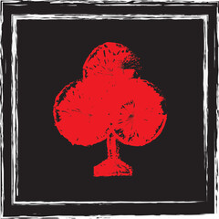 Poker playing cards suits symbol- Red Club icon isolated on black background.

