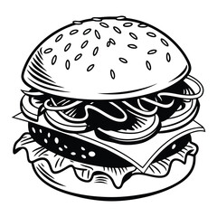 Minimalist Burger Icon Design Black And White Food Illustration For Menu And Web