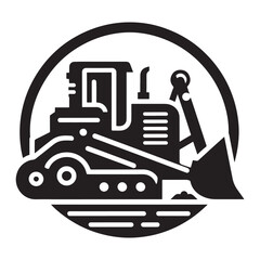 Bulldozer Silhouette in Black and White Circle Design