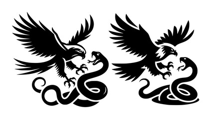 Fototapeta premium Hawk Hunting snake Silhouette Logo Black White Background 