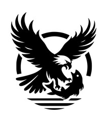 Naklejka premium Eagle Grabbing Fish Silhouette Logo