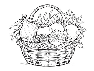 Elegant fruit basket line art drawing for vector artwork