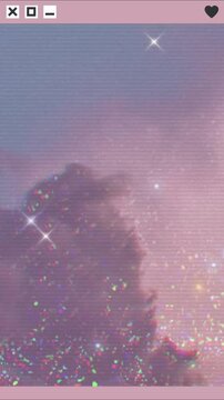 Dreamy Vaporwave Aesthetic Features Cosmic Clouds And Twinkling Stars In Soft Pastel Pink Hues