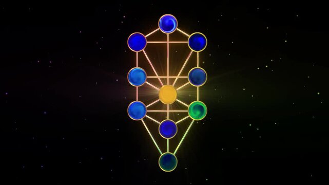 Colourful Kabbalah Tree of Life  in the Universe with 11 spheres of the Sefirot. Cosmic and Mystical symbolism. For presentations, studies, teachings, energy, cosmos