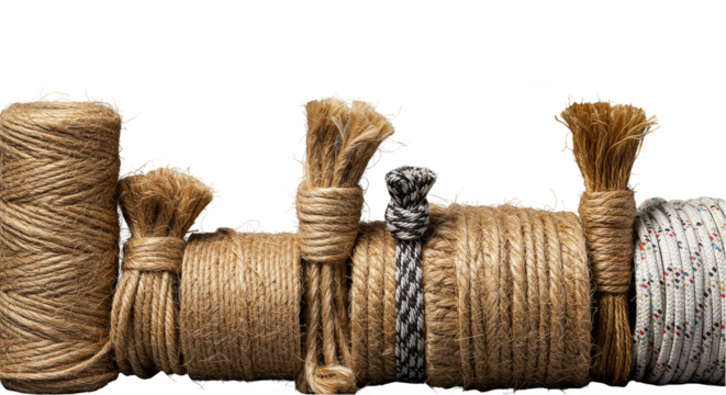 Isolated Ropes on Transparent Background showing Texture and Detail