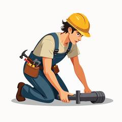 Cartoon Worker Fixing Industrial Machine – Engineering Vector Illustration