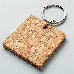 A wooden keychain with a metal ring, simple and functional for holding keys. on white background