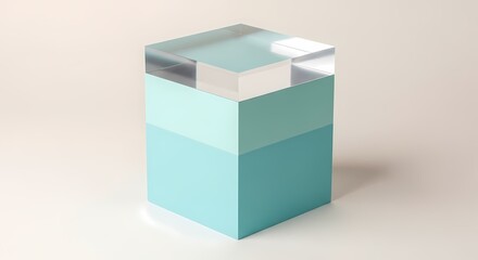 Fototapeta premium Geometric Blue Cube with Acrylic Top on Light Background, Modern Design