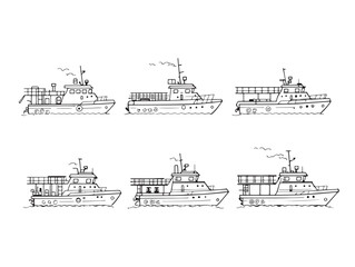 fireboat line art detailed drawing for emergency water rescue
