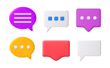 Plakat Pack of colorful 3d chat bubbles. Online text message and social media concept. Modern speech bubble icon set.