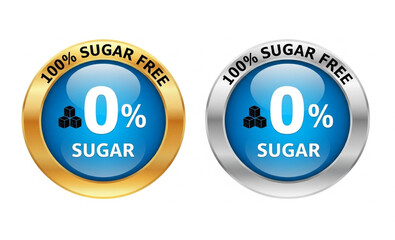 100% Sugar Free Badges | Gold and Silver Seals for Healthy Eating, Diet Products, and Nutritional Information