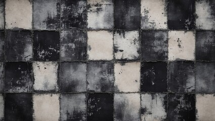 Distressed Black And White Checkerboard Pattern Texture Background