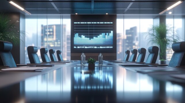 Modern office meeting room with city view