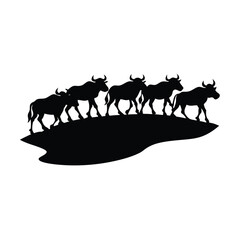 Obraz premium Wildebeests Crossing Vector Silhouette