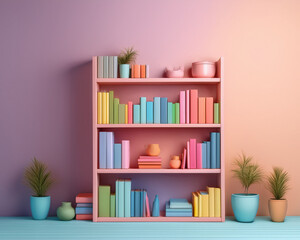 A wooden bookshelf filled with books lines the wall of a home library, creating a cosy interior study space