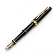 A sleek black fountain pen with gold accents designed for elegant writing. on white background