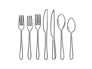 Hand drawn cutlery line art illustrations for projects