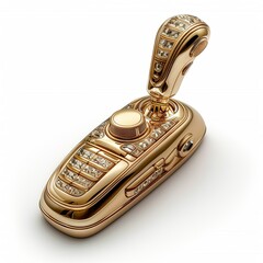 A luxurious gold and diamond-encrusted flip phone showcasing opulent design. on white background