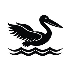Fototapeta premium Pelican Skimming Water Vector Silhouette