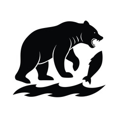Obraz premium Grizzly Bear Catching Fish Vector Silhouette