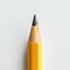 A close-up of a sharpened yellow pencil on white background