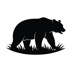 Obraz premium Grizzly Bear Standing Meadow Vector Silhouette
