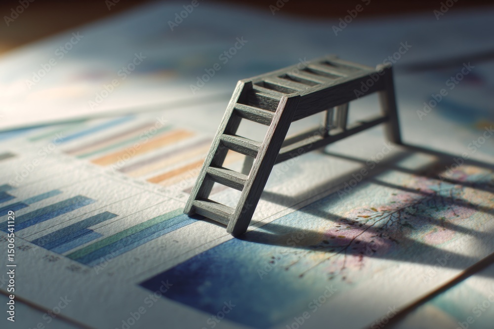 Poster a broken ladder laying flat over bar chart prints