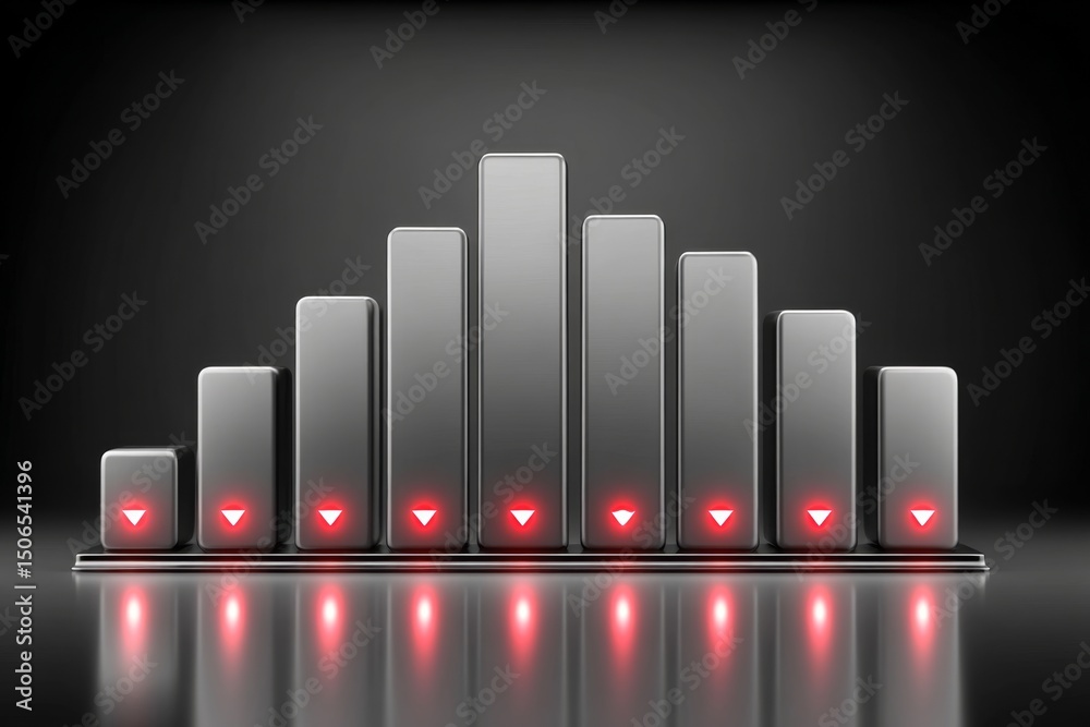 Aufkleber A declining bar graph on a screen with red indicators showing negative growth