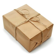 A neatly wrapped brown package tied with twine, suggesting a gift or shipment. on white background
