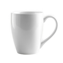 Simple white ceramic coffee mug on display on transparent background