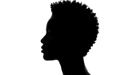 Close up profile silhouette portrait of african american black woman on white studio background.