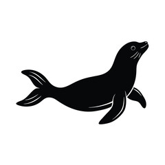 Fototapeta premium Sea Lion Diving Underwater Vector Silhouette