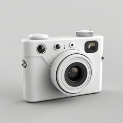 A modern white camera designed for capturing photographs with a sleek, minimalist aesthetic. on white background