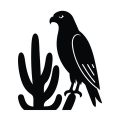 Fototapeta premium Hawk Perched Cactus Vector Silhouette