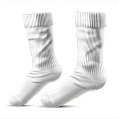 A pair of white socks with ribbed cuffs, designed for comfort and casual wear. on white background