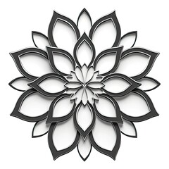 A decorative floral design featuring layered petals in black and white. on white background