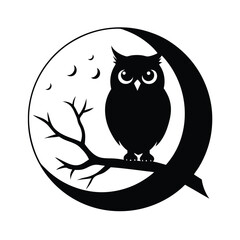 Owl Perched Branch Vector Silhouette