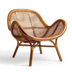 A stylish rattan lounge chair designed for comfort and aesthetic appeal. on white background