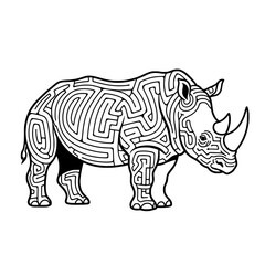Rhino Maze Line Drawing – Safari Animal Puzzle for Kids