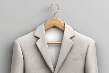 a minimalist poster of a hanger with a perfectly tailored blazer in soft neutral tones